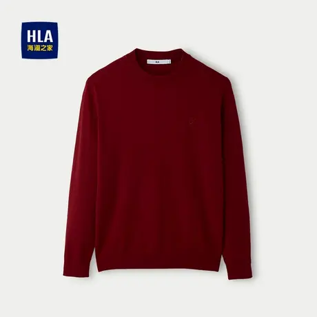 HLA/海澜之家休闲长袖针织衫秋季修身套头圆领绣花毛衣男商品大图