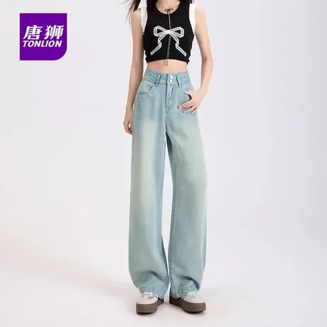 唐狮垂顺感天丝阔腿牛仔裤女秋季2025新款高腰冰丝薄款直筒裤子AX商品大图