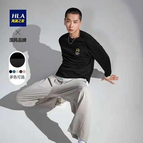 HLA/海澜之家卫衣2023秋冬新品印花情侣款黑卫衣男女图片