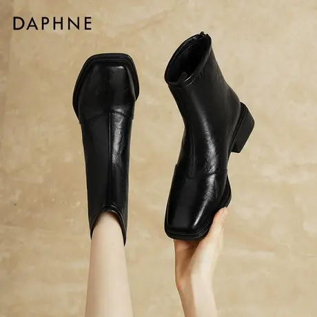 达芙妮短靴女2025新款秋季黑色靴子方头复古瘦瘦靴英伦风马丁靴女商品大图