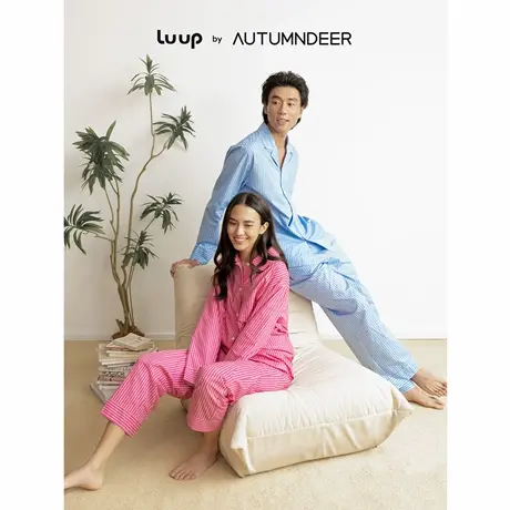 秋鹿Luup | 基础循环 梭织印小竖条睡衣女春秋条纹情侣男家居服商品大图