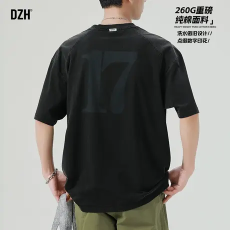 男士黑色重磅短袖男夏季纯棉五分袖t恤上衣美式潮牌半袖2025新款商品大图