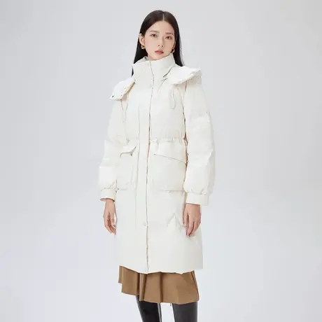 艾莱依新款羽绒服女简约百搭连帽中长款外套商品大图