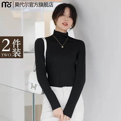 黑色高领打底衫女春秋冬内搭2025新款洋气加绒堆堆半高领长袖上衣商品大图
