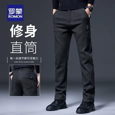 罗蒙秋冬厚款休闲裤男士磨毛直筒2025新款商务弹力百搭长裤男N1Z商品大图