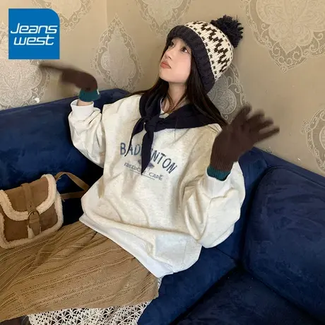 KV真维斯卫衣女秋季2025新款圆领套头小个子韩系慵懒宽松长袖外套商品大图