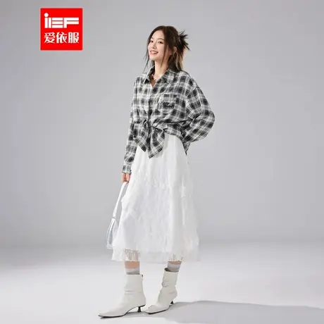 IEF/爱依服2025夏秋新款韩版休闲通勤格子设计宽松百搭衬衫上衣商品大图