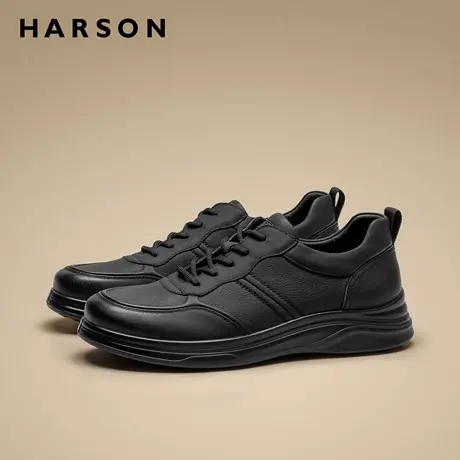 哈森男鞋2026新款商务休闲鞋男士皮鞋全黑软底公务通勤鞋真皮鞋子商品大图