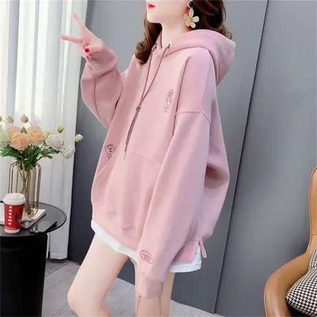 粉色草莓熊连帽卫衣女2023新款春季宽松慵懒风洋气百搭设计感外套商品大图