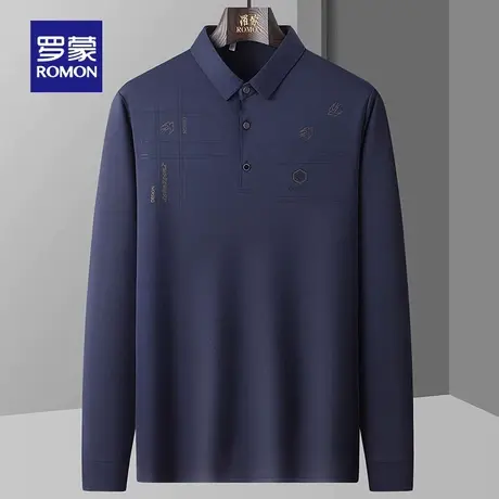罗蒙男士百搭印花长袖翻领POLO衫2023秋季新款商务休闲宽松T恤衫商品大图
