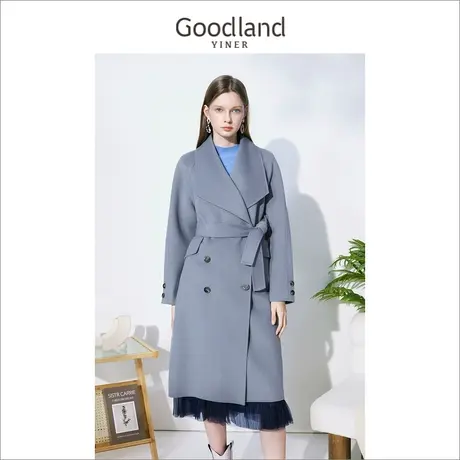 音儿美地女装2022冬季新款长款大翻领美丽奴羊毛双面呢大衣商品大图