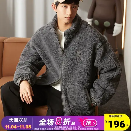 唐狮仿羊羔毛外套男2023冬季新款休闲保暖短款男士厚外套立领外套商品大图