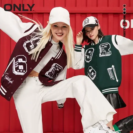 【买5免1】【上新】ONLY奥莱休闲百搭学院风印花拼接棒球服外套女商品大图