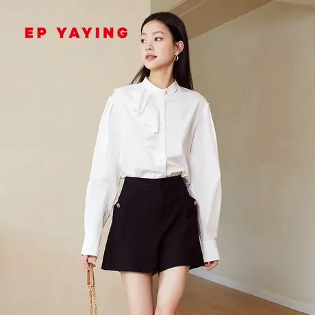 EP雅莹女装 宫廷风设计感长绒棉立领白衬衫 春装商场同款2210A图片