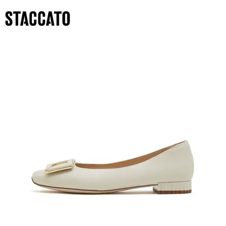 思加图新款奶油鞋单鞋平底鞋女通勤一脚蹬EHA02AQ3B商品大图