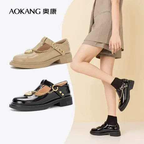 奥康女鞋 春秋款真皮玛丽珍单鞋女英伦风休闲粗跟小皮鞋潮图片