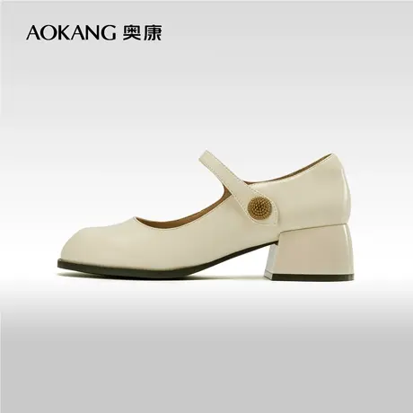 奥康女鞋 春秋季新款圆头玛丽珍单鞋漆面浅口方跟舒适女士单鞋商品大图