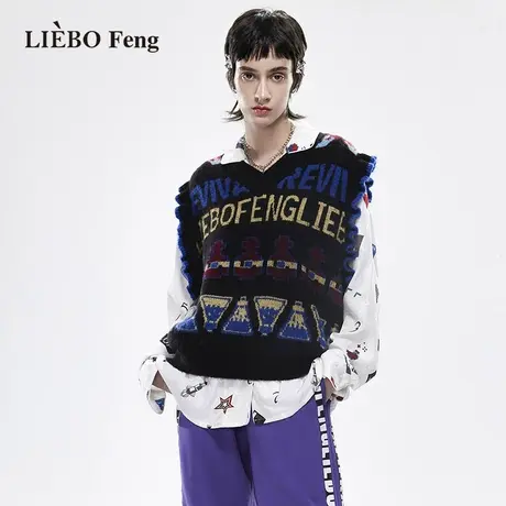 裂帛LIEBOFeng设计师品牌V领复古文艺针织衫马甲背心巨显瘦上衣女图片