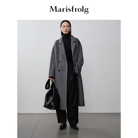 艺术时装大衣玛丝菲尔2023年新款灰色高级感廓形毛呢外套女双面呢商品大图