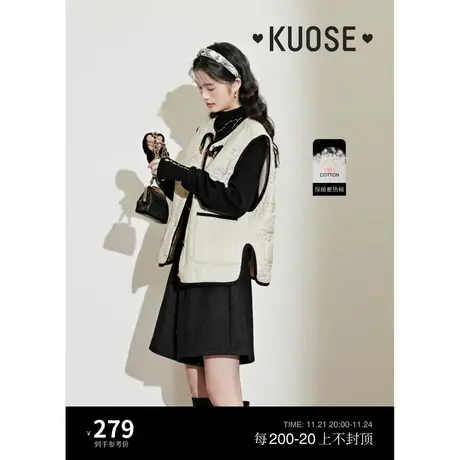 阔色白色棉衣马甲女2023秋冬季新款小香风外搭背心马夹棉服外套商品大图