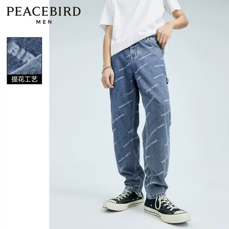 太平鸟男装秋季新款牛仔外套提花宽松休闲时尚夹克潮流套装外套图片