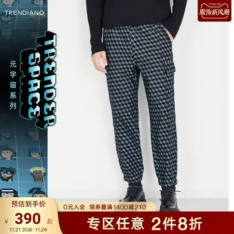 TRENDIANO官方男装秋季新款束脚方格提花牛仔裤男士休闲长裤图片