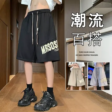 夏季薄款美式休闲短裤男潮牌2024新款宽松发泡中裤五分运动裤子5商品大图