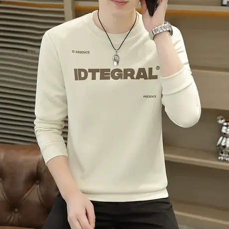 男士长袖t恤春秋季2023新款潮流圆领卫衣男生宽松印花内搭打底衫商品大图