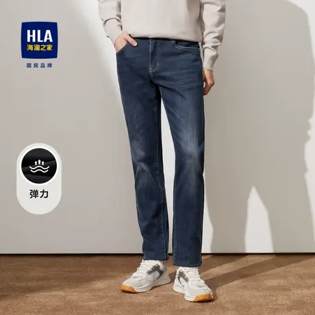 HLA/海澜之家棉弹牛仔裤2023秋季新款舒适五袋款保暖有型长裤男商品大图