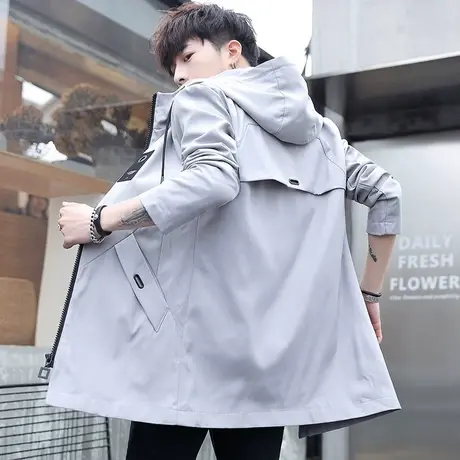 外套男春秋季薄款学生休闲帅气夹克男2025新款修身中长款风衣褂子商品大图