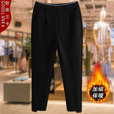 中年40-50岁妈妈加绒裤子显瘦松紧腰西裤加肥加大码女黑色烟管裤商品大图