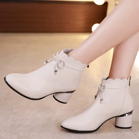 短靴女冬季单靴2023新款真皮时尚大码马丁靴女41-43中跟粗跟靴子商品大图