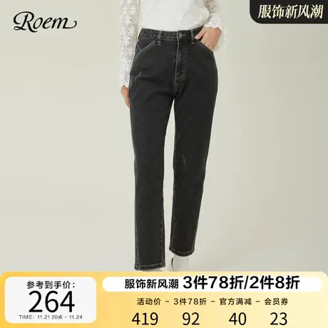 Roem复古直筒修身高腰牛仔裤长裤女2023春秋新款商场同款显瘦图片