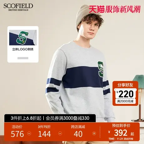 SCOFIELD春夏季新潮圆领条纹拼接时尚休闲宽松男长袖卫衣商品大图