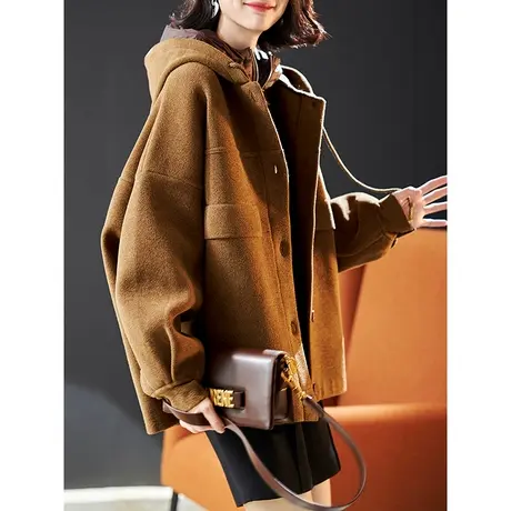 宝诗黎连帽宽松单排扣开衫女春季2024年新款纯色外套休闲落肩上衣商品大图