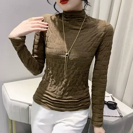 欧货半高领打底衫女春秋2024新款修身内搭上衣纯色气质长袖T恤ins商品大图