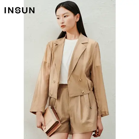 INSUN恩裳线上专选夏季宽肩H型光泽感休闲短外套商品大图