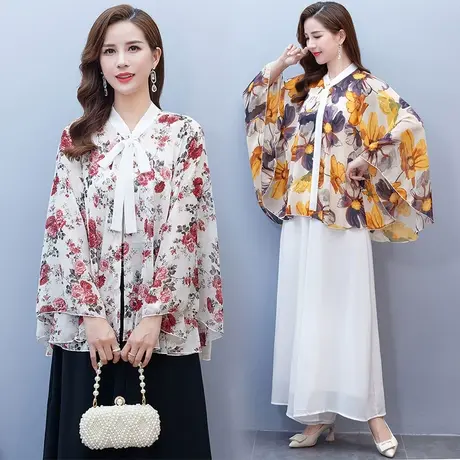 雪纺印花斗篷披肩夏季配吊带裙子外搭薄款骑车开车防晒披风外套女图片