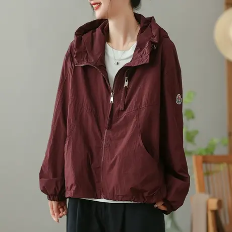 dza 复古连帽短外套女2023夏薄款休闲开衫防晒衣宽松显瘦外搭上衣图片