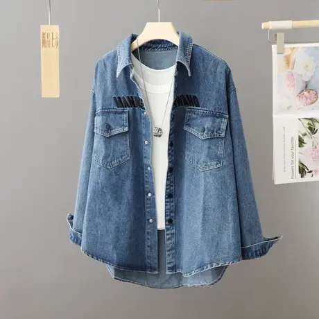 牛仔外套女中长款衬衫秋季2024新宽松休闲复古水洗休闲衬衣上衣潮图片