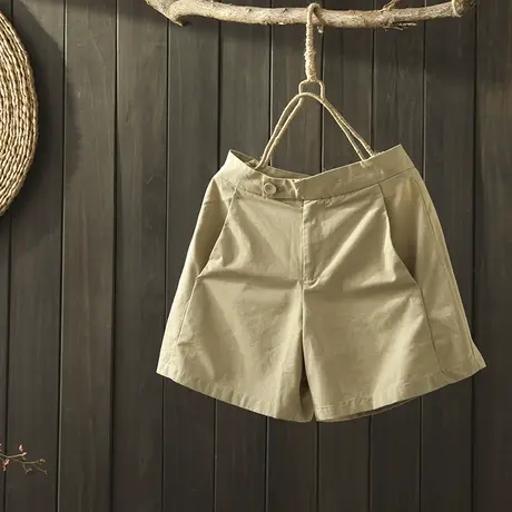 枫谜20年夏季新款文艺简约纯棉短裤女宽松显瘦休闲纯色直筒裤图片