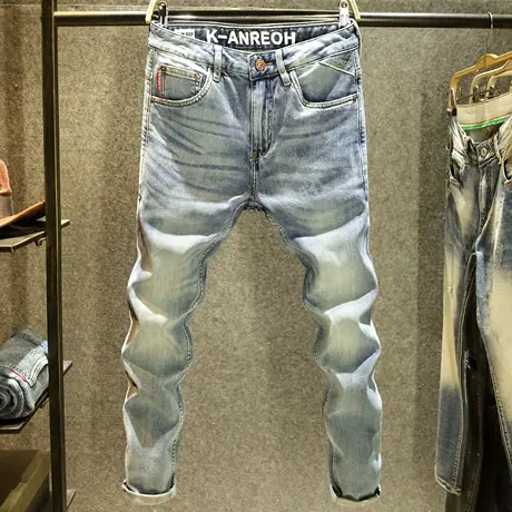 高级感赤耳丹宁牛仔裤男款修身直筒长裤高端水洗红边布夏季裤子男图片