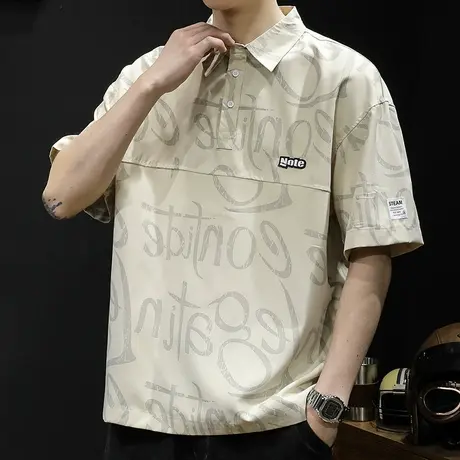 夏季Polo衫男冰丝薄款短袖t恤男士半袖潮牌大码2024新款男装体恤商品大图