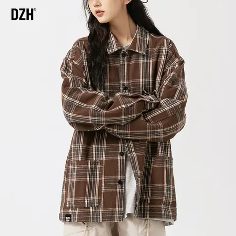 情侣装长袖格子衬衫男春秋款美式复古辣妹风衬衣2023新款韩版外套商品大图