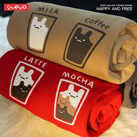 悦游「兔咖啡」兔年本命年衣服新年加绒红色卫衣男日系ins原创商品大图