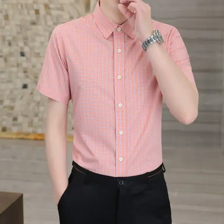 夏季2023新款商务休闲短袖格子衬衣潮牌高级感衬衫男免烫寸衫潮流商品大图