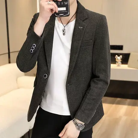 西装男春秋青年休闲西服男韩版修身外套呢绒面料免烫单西便服潮流商品大图