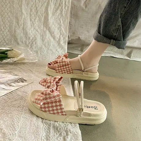 甜美配裙子凉鞋女夏平底仙女风2022新款学生时尚罗马厚底松糕软底商品大图