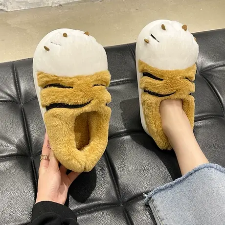 厚底棉拖鞋女冬季可爱虎爪学生宿舍毛绒保暖防滑室内居家包跟棉鞋商品大图