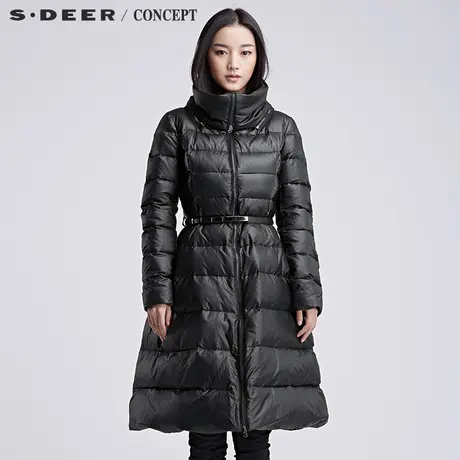 sdeer圣迪奥中长款束腰羽绒服潮女装A廓立领长款羽绒服S16482474图片